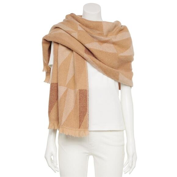 Sonoma Goods For Life Women's No Print Geo Oblong Scarf Tan OS Cozy Winter - Picture 4 of 5